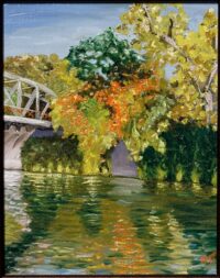 Extremely colorful, painterly and impressionistic moment captured of the San Antonio River at the Johnson Street bridge.