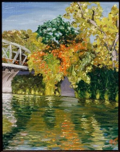 Extremely colorful, painterly and impressionistic moment captured of the San Antonio River at the Johnson Street bridge.