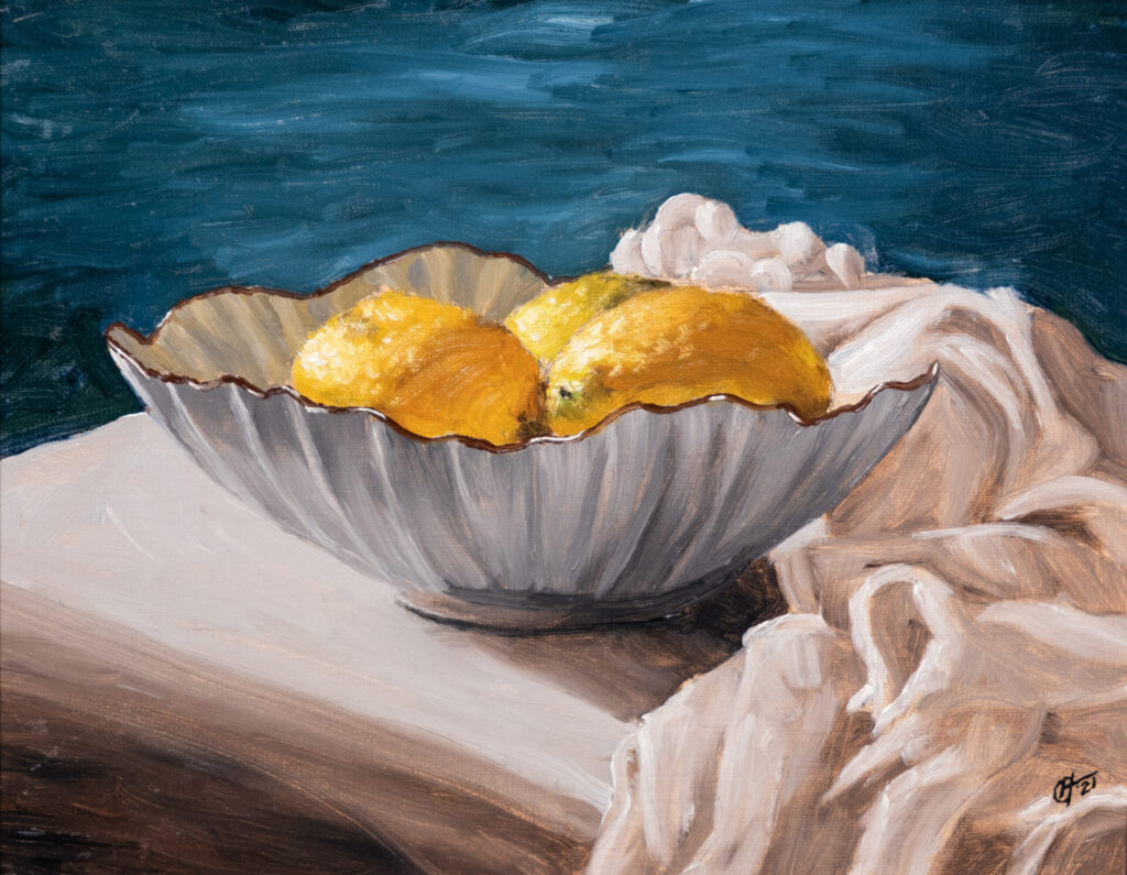 Lemons in a bowl original oil painting