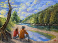 Original oil painting of the Guadalupe River entitled 'Time Well Spent'