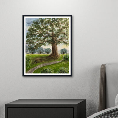 Original watercolor Sanctuary shown framed in display suggestion