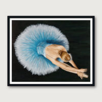 The Dancer in Blue ballerina oil painting print – blue tutu dancer from above – fine art print by Hayward Gaude