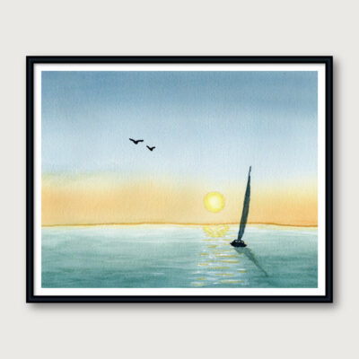 Framed wall art original watercolor painting - Stay the Course by Hayward Gaude