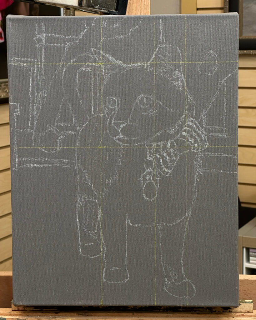 Original oil painting of a cat with a tag with his name Mercury