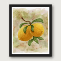 watercolor lemons botanical print with soft neutral background