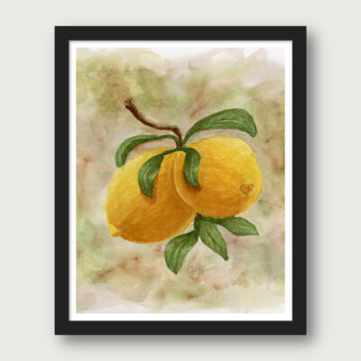 watercolor lemons botanical print with soft neutral background